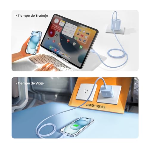 Cargador USB Tipo C UGREEN 20W Azul con Carga Rápida para iPhone y Galaxy