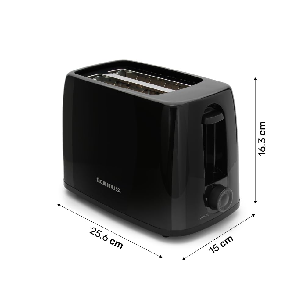 TAURUS LUCERNA | Tostador para Pan | 2 Rebanadas | 6 Niveles de Tostado | Paro automático | Paredes de tacto frío | Amplias aberturas