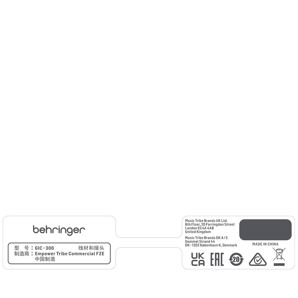 Behringer GIC-300 Cable para instrumento, Negro/Plateado