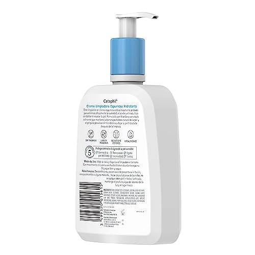 CETAPHIL Crema Limpiadora Espumosa Hidrantante, elimina la suciedad, aceite y maquillaje sin dañar la barrera de la piel, de 473 ml, Recomendada por Dermàtologos para Piel Sensible