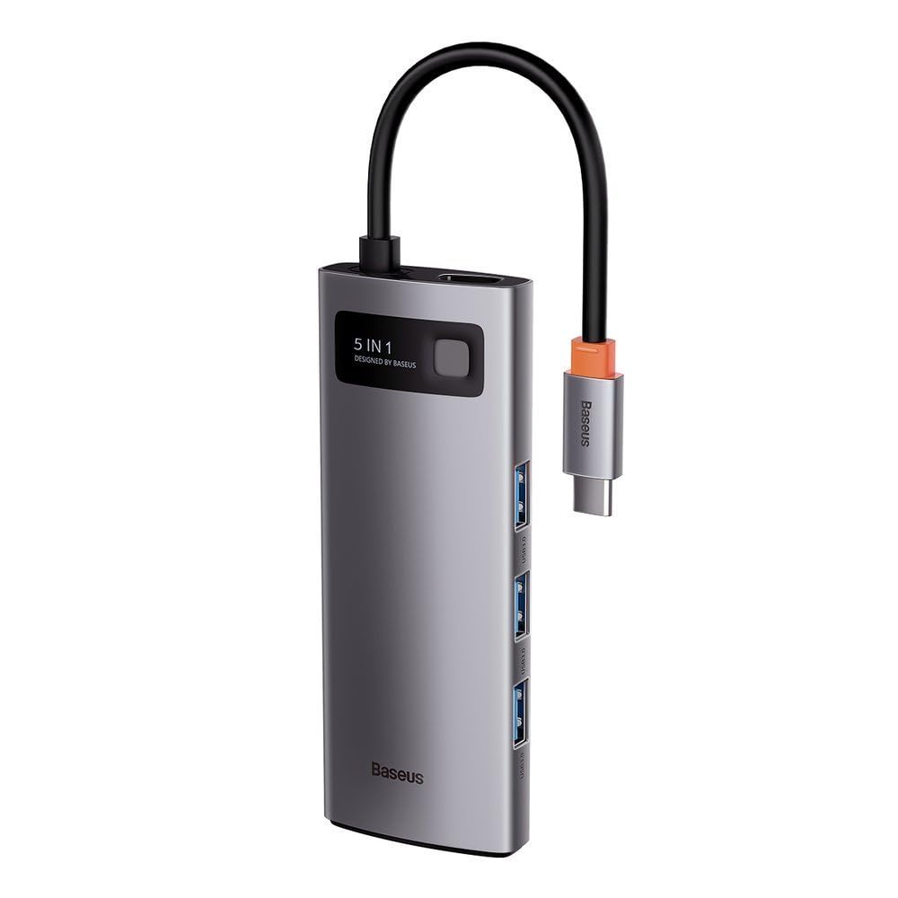 Baseus HUB Adaptador Tipo C Multifuncional 5 en 1 de la Serie Metal Gleam, Gris