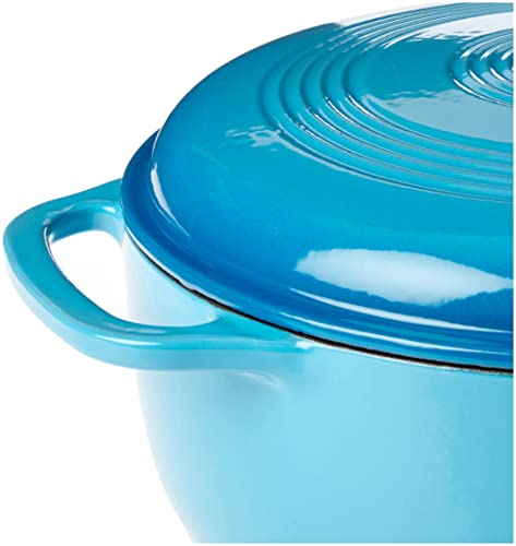 Lodge - Horno holandés de hierro fundido esmaltado de 6 cuartos con tapa, asas dobles, apto para horno hasta 500 °F o en estufa, uso para marinar, cocinar, hornear, refrigerar y servir, azul aciano