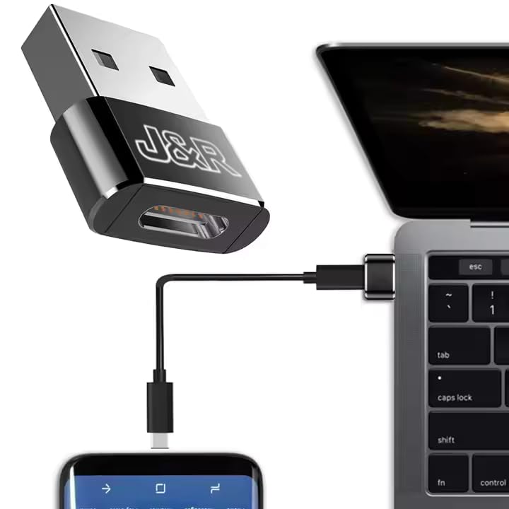 Adaptador USB a USB C J&R Negro y Plateado Mini Convertidor de Metal Paquete de 2 Unidades