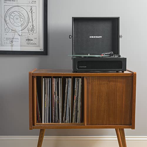 Crosley CR8017B-BK Voyager - Tocadiscos de Vinilo portátil clásico con Entrada y Salida Bluetooth y Altavoces Integrados, Color Negro