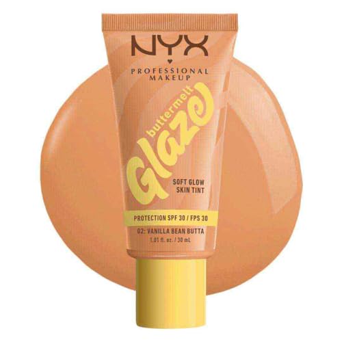 Tinta de Maquillaje Glaze Tint con SPF 30 de Nyx Professional Makeup, Tono Vainilla Bean Butta (Beige Claro)