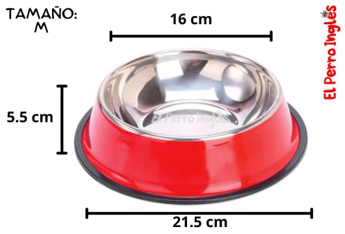 El Perro Inglés Plato de Acero Inoxidable para Mascotas, Diferentes Colores, Excelente Calidad. (Rojo, M (24 oz))