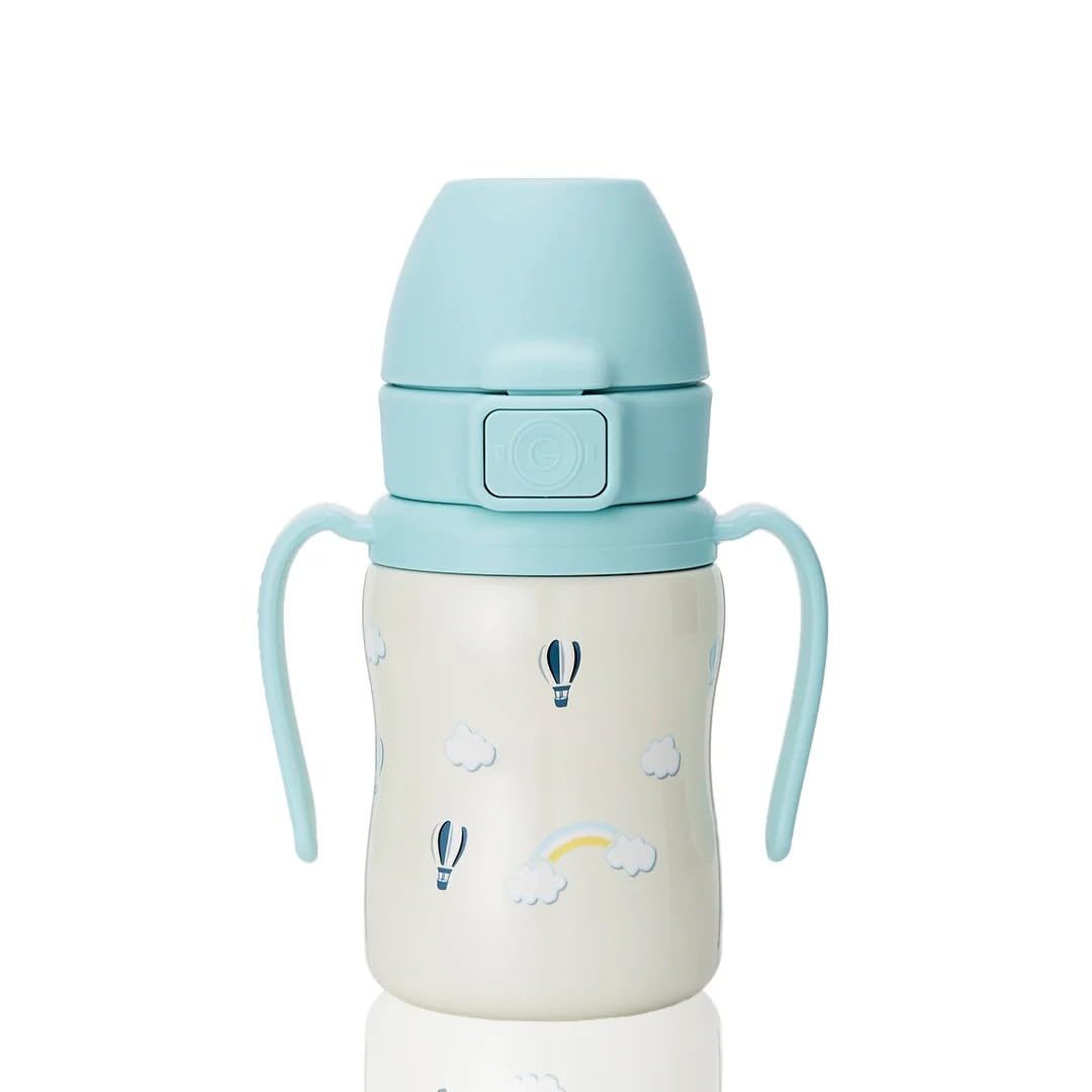 GROSMIMI - Vaso de acero inoxidable 316 aislado a prueba de derrames, botella de agua con tapa abatible para niños pequeños, sin BPA (6 onzas, globo de aire)