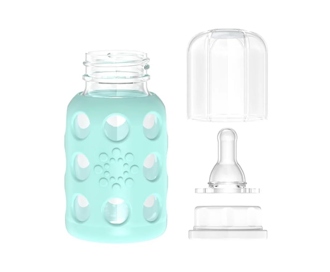 Lifefactory Biberón de vidrio para bebé libre de BPA | Funda protectora de silicona | Paquete de 4 oz, 2 unidades | Menta