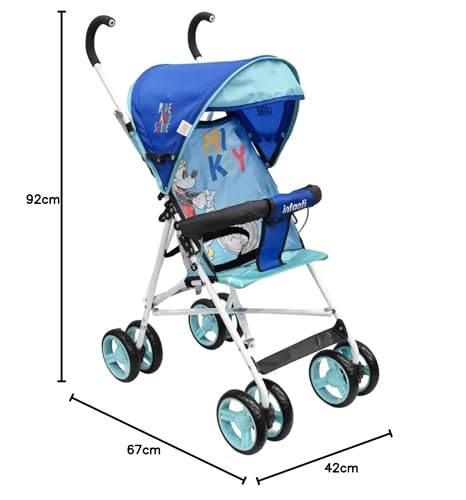 Infanti | Carriola para Bebe de Baston - Mickey Mouse | Carreola con Portabebé - Carriola de Viaje | Cosas para Bebes 6 Meses hasta 16 kg - Compacta y Plegable | Carriola de Baston Ligera con Correa