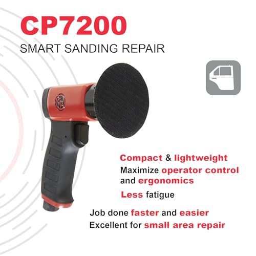 Chicago Pneumatic CP7200 - Herramienta de lijadora giratoria aleatoria de aire, mejora del hogar, herramientas de carpintería, pulidor, eliminación de óxido, resistente, herramienta giratoria, mango de pistola, gancho y bucle, 3 pulgadas (75 mm), 15000 RP