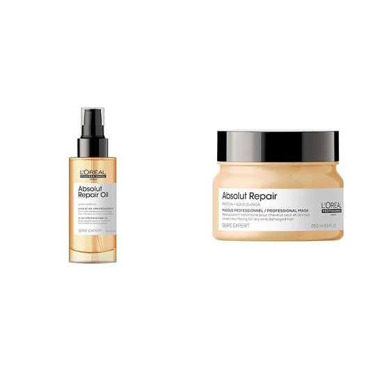 L'Oreal Professionnel Suero reparador de cabello danado 90 ml serie expert absolut repair gold + L'Oreal Professionnel Tratamiento en Mascarilla Reparador Para Cabello Grueso y Danado 250Ml