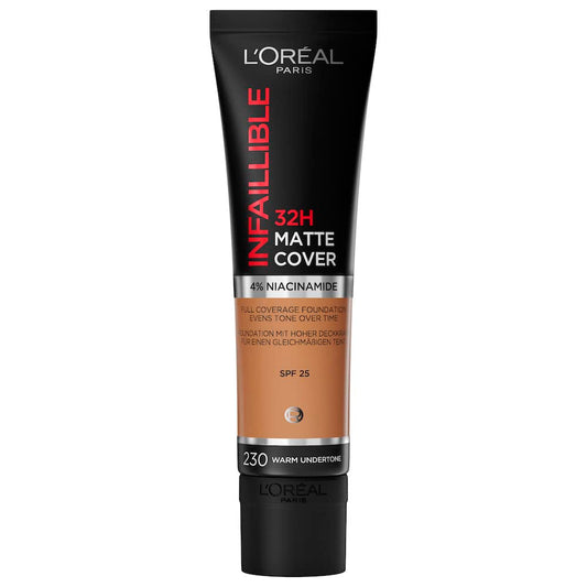 L’Oréal Paris, base de maquillaje de alta cobertura mate y larga duración, Infallible 32h Matte Cover, tono 230 Miel Éclat, 30ml