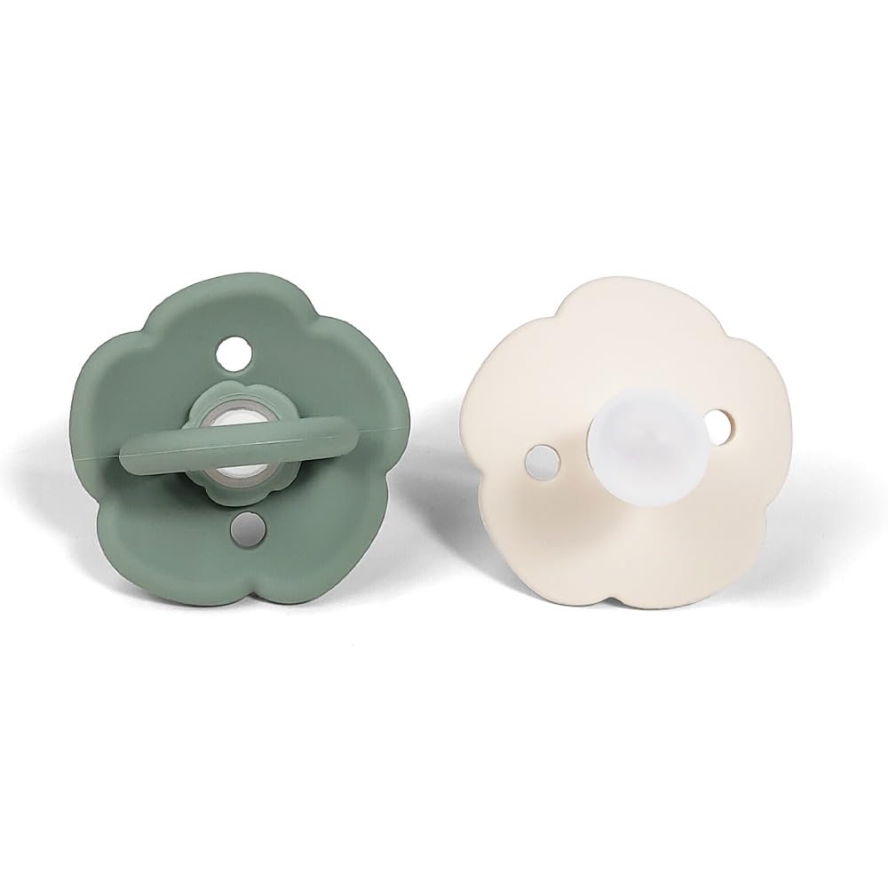 Chummies | paquete de 2 chupones para bebé 6 18 meses 100% de silicón muy suave (Salvia Verde & Beige)