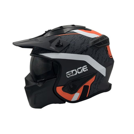 Casco Motocicleta Modular Marca Edge - Kombat - Flip UP Visor Doble ANTIVAHO- Certificado Dot - Moto Moto Casco Cascos de para Guantes Funda Pegatina Motocross Pegatinas (Gris/Naranja Mate, M)