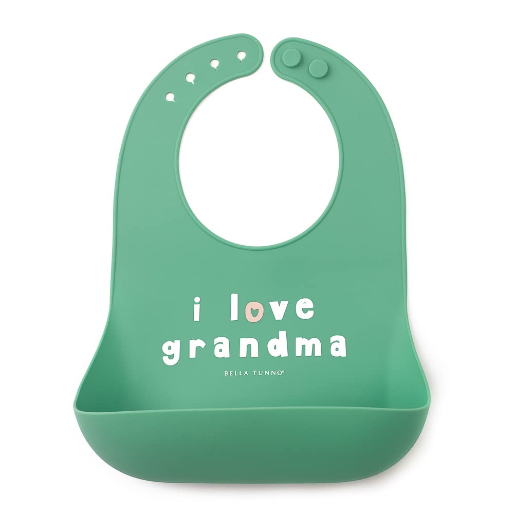 Bella Tunno - Babero de silicona impermeable con gran colector de alimentos, ajuste ajustable para bebés de 4 a 12 meses y niños pequeños de 1 a 3 años, niños y niñas, I Love Grandma