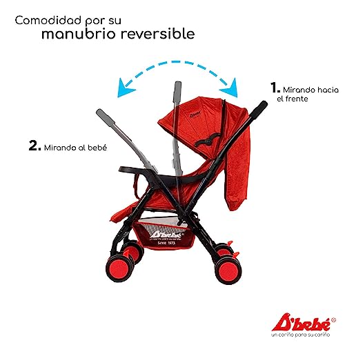 D´Bebé Carriola Baby BM Rojo - Manubrio ajustable a dos posiciones: posicion general y reversible - Respaldo con 3 posiciones de reclinado