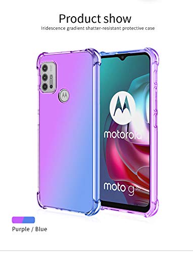 DABUNA Funda para Moto G10 y G30 y G10 Power y G20 Case Uso Rudo,Transparente Colores Degradados Protectora de Cámara Anticaída Carcasa Bumper(Púrpura Azul)