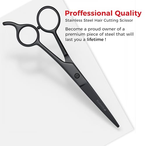 Tijeras de corte de pelo de 6,5 pulgadas para barberos y peluqueros - Tijeras de pelo para cortar, recortar y arreglar - Tijeras de pelo de mano derecha para hombres, mujeres y adultos (negro)