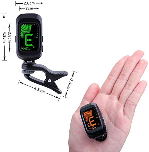 Afinador de Guitarra, Sintonizador Eléctrico, Afinador Digital con Clip para Guitarra Acústica, Apto para bajo, violín, ukelele, guitarra, más 10 púas de guitarra(batería incluida)