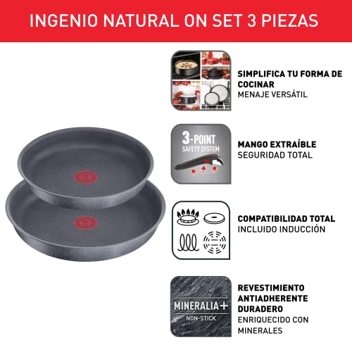 Set de 3 Piezas T-Fal Natural On Ingenio 24/28 cm mango removible