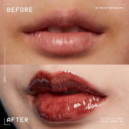 NYX Professional Makeup, Fat Oil Lip Drip Gloss, 4.8ml. Tono: Status Update. Brillo labial hidratante con efecto jugoso hasta por 12 horas. Infusionado con aceite de aguacate, mora y frambuesa para una sensación no pegajosa. Fórmula vegana.