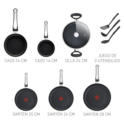 Set de 12 Piezas T-fal Rojo con Termo Señal y Base Difusora