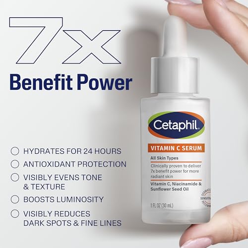 Cetaphil Suero De Vitamina C, Reduce Visiblemente La Apariencia De Manchas Oscuras E Hiperpigmentación, Formulado Con Niacinamida, Diseñado Para Pieles Sensibles, Sin Fr Blanco 1 Onza Líquida (Paquet