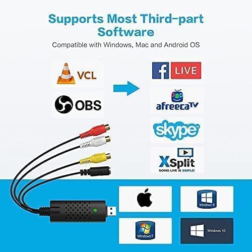 USB Video Capture,Video Capture Card,RCA to USB Video Converter,VHS Mini DV VCR Hi8 DVD to Digital Converter for PC TV, Mac Windows Vista Compatible