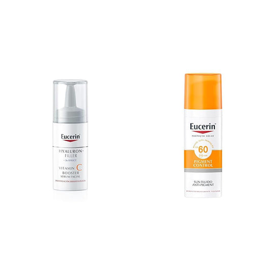 Eucerin Sérum facial Vitamin C y Ácido Hialurónico,Hyaluron Filler,8ml + Protector solar facial anti manchas FPS 50+ Anti Pigment Sun, 50ml