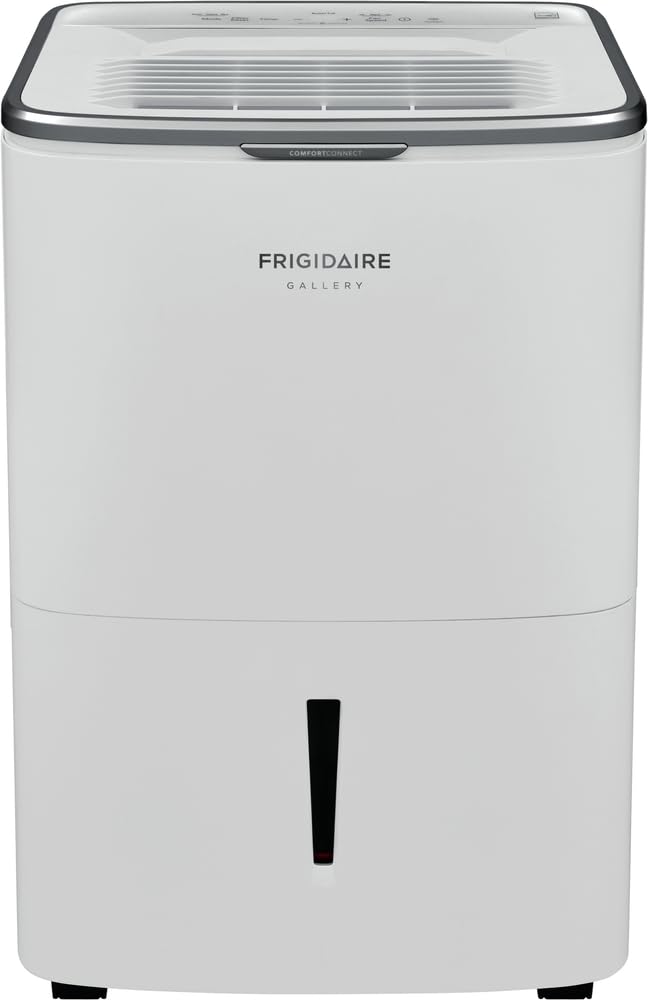 Frigidaire Deshumidificador conectado Wi-Fi de 50 pintas, cobertura de 4.500 pies cuadrados, ideal para habitaciones grandes y sótanos, capacidad de cubeta de 1.7 galones, opción de drenaje continuo