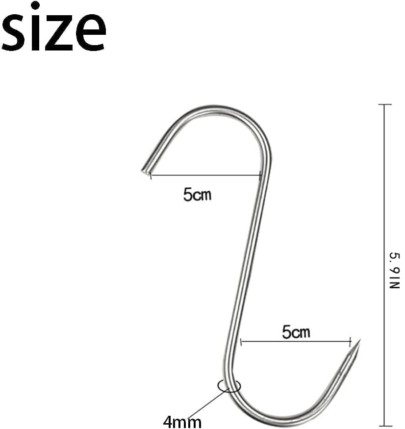 GYUEE - Ganchos para carne de acero inoxidable, 20 unidades, en forma de S, montaje en pared, resistente, 15 cm, para cocina, fumar, secar, almacenamiento