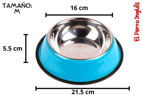 El Perro Inglés Plato de Acero Inoxidable para Mascotas, Diferentes Colores, Excelente Calidad. (Azul, M (24 oz))