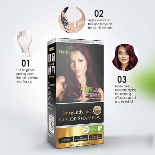 Combo Pack-2pcs Herbishh for Gray Hair Color Shampoo + 1pc Argan Intense Hair Mask- Natural Dye Shampoo – Colors in Minutes – Long-lasting color– 500 Ml –Stimulates Dry Frizzy (Burgundy)