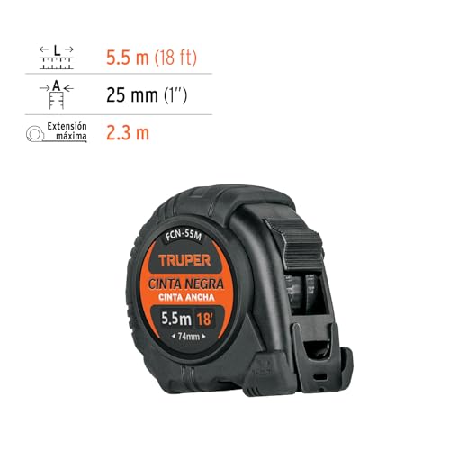 Flexómetro Truper Negro contra Impactos 5.5 m Cinta de 25 mm