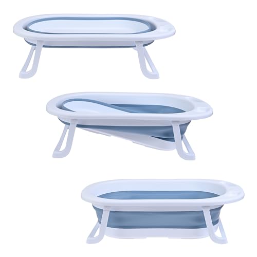 Bañera Para Bebe Plegable Ahorradora de Epacio Con Termometro Y Antideslizante (AZUL)