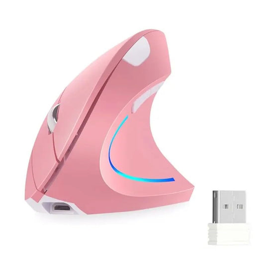 BWEFVB Ratón Ergonómico Vertical Inalámbrico Recargable USB-C, 2400DPI Ajustable - Mouse Inalámbrico Silencioso para Oficina/Juegos, Diseño Antideslizante y Cómodo para Aliviar Dolor de Muñeca (Rosa)