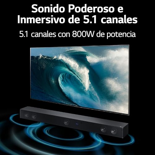 LG Soundbar SH7Q | 5.1ch y 800W de Potencia | AI Sound Pro y Subwoofer Inalámbrico | Wow Interface TV | DTS Virtual:X