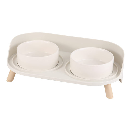 Comedero Gato - Comedero Perro Elevado - Comederos y Bebederos para Perros Pequeños | Gatos | Conejo - Doble Ceramica Cuenco Mascotas con Soporte Anti Salpicaduras 480 ml