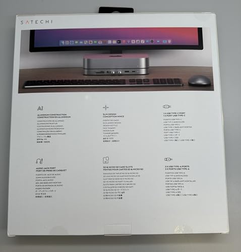 Soporte y Hub Tipo-C SATECHI Gris Espacial con Puerto de Datos USB-C y Lectores de Tarjetas para Mac Mini y Mac Studio