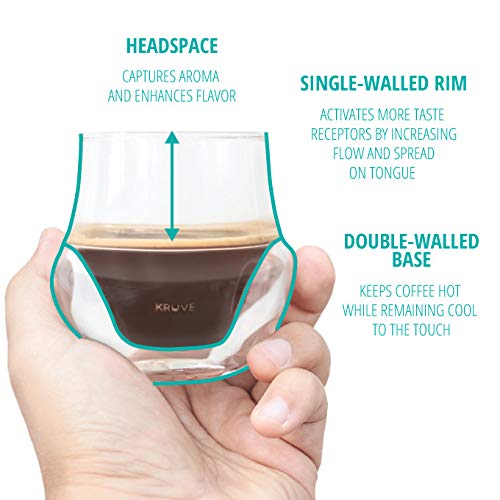 KRUVE Propel - Vaso de expreso, hecho a mano, de doble pared, transparente, 0.1 oz, diseño científico (juego de dos)