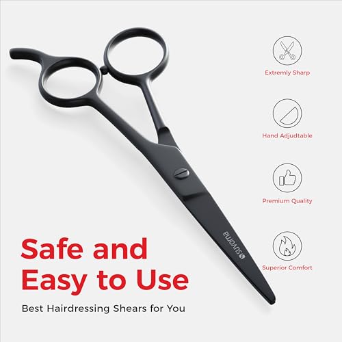Tijeras de corte de pelo de 6,5 pulgadas para barberos y peluqueros - Tijeras de pelo para cortar, recortar y arreglar - Tijeras de pelo de mano derecha para hombres, mujeres y adultos (negro)