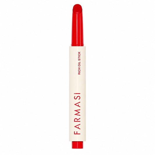 Rich Oil Stick Farmasi - Labial en Barra con Aceites Hidratantes | Color Alto Pigmento + Brillo HD Tipo Gloss | Click & Go - 6 Tonos Disponibles (RED FLAG)