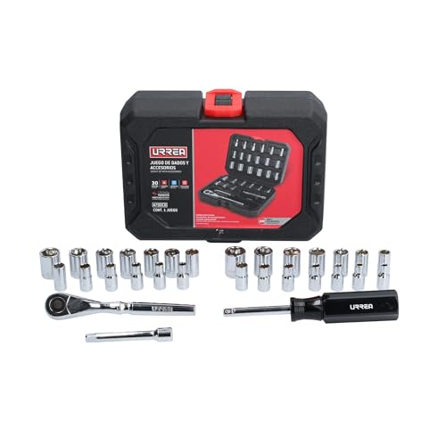 Juego de Dados y Accesorios Urrea 4700CB 1/4" Rojo en Estuche Plástico 30 Piezas