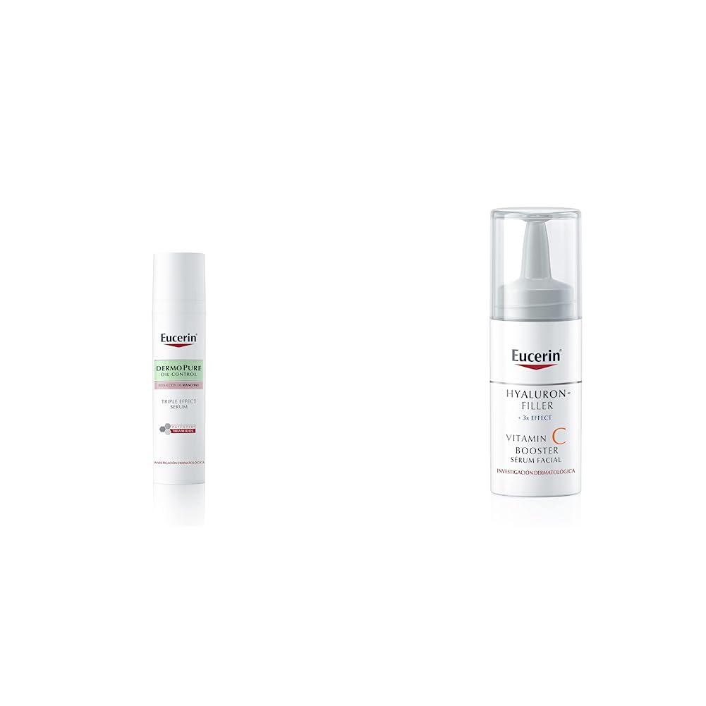 Serum facial ligero DermoPure Triple Effect (40 ml), Efecto Anti-Manchas, Anti-Imperfecciones y Anti-Brillo, para una piel + Sérum facial Vitamin C y Ácido Hialurónico,Hyaluron Filler,8ml