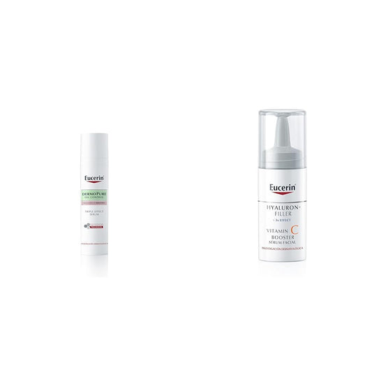Serum facial ligero DermoPure Triple Effect (40 ml), Efecto Anti-Manchas, Anti-Imperfecciones y Anti-Brillo, para una piel + Sérum facial Vitamin C y Ácido Hialurónico,Hyaluron Filler,8ml