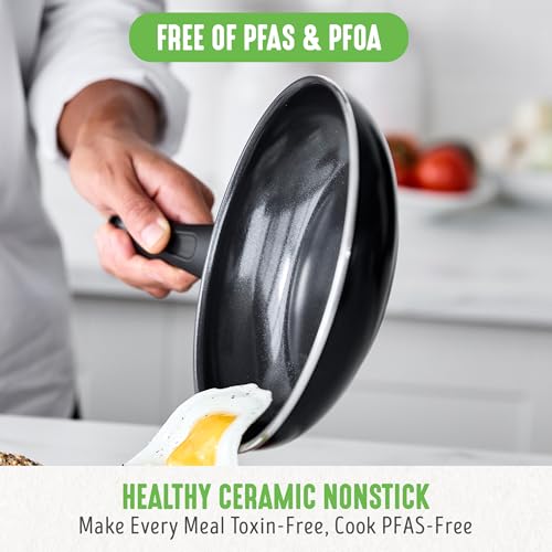 Greenlife Batería de cocina, de cerámica, antiadherente, agarre suave, Negro diamond, 16 piezas, 1