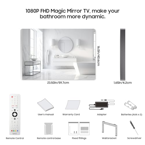 Espejo Mágico de Baño SYLVOX LED 1080P Resistente al Agua Montaje en Pared 24 Pulgadas 500NITS Doble Frontal