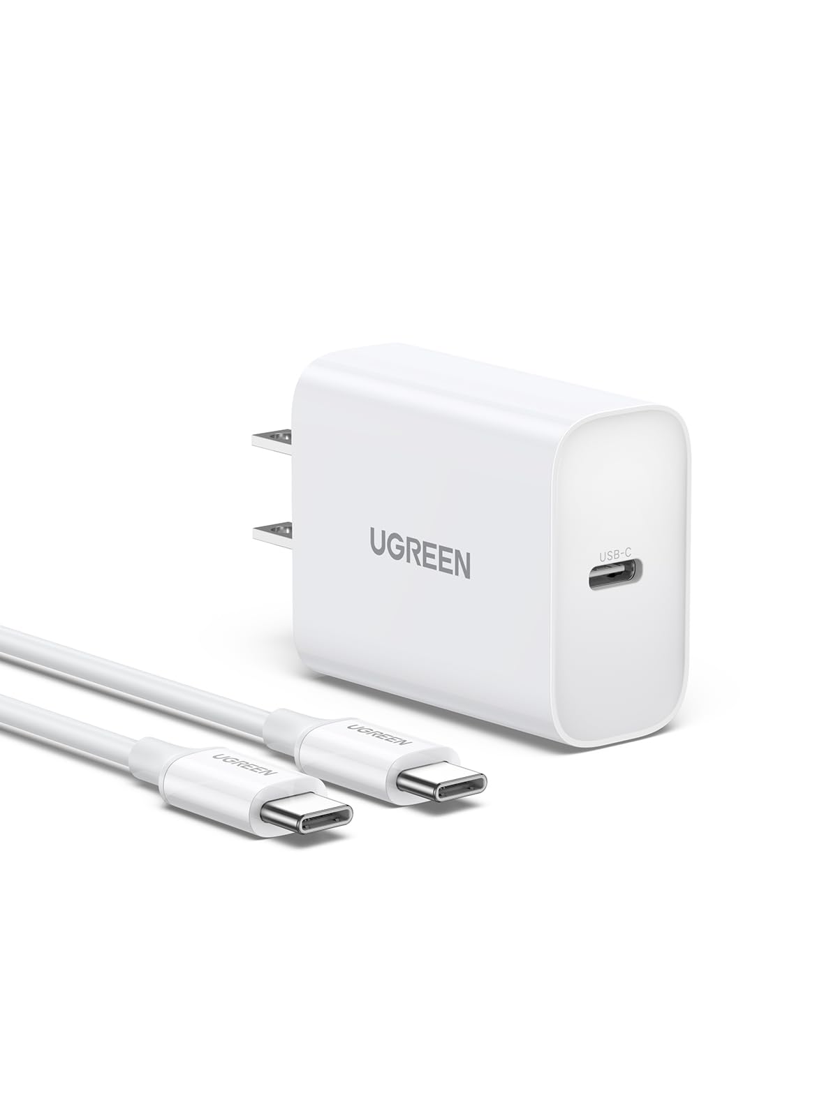 Cargador USB Tipo C UGREEN Blanco Rápido con Cable para iPhone y Galaxy