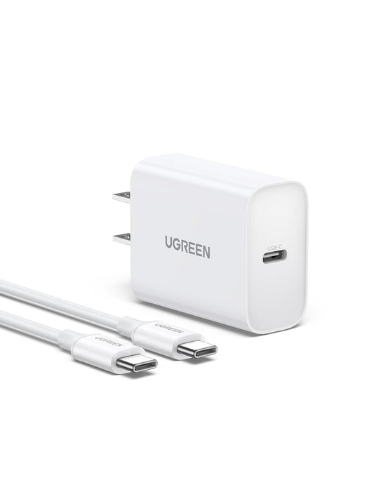 Cargador USB Tipo C UGREEN Blanco Rápido con Cable para iPhone y Galaxy
