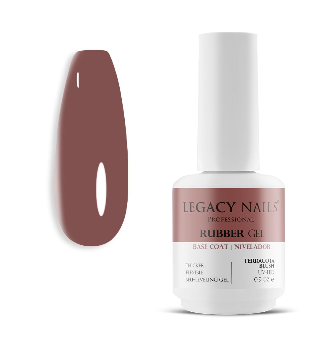 LEGACY NAILS Base de gel de caucho profesional 0.5 fl oz. Nivelador UV-LED Base de gel elástica, espesa y flexible de cobertura total (TERRACOTA BLUSH)